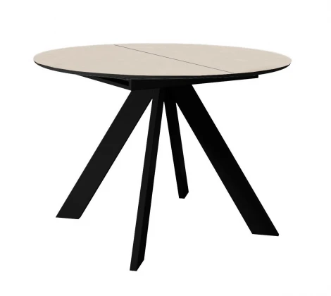 Стол DikLine SKC100 d1000 Керамика Krater Perla (бежевый матовый)/подстолье черное/опоры черные арт.00-00075479