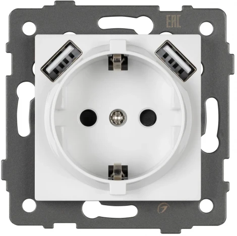 Механизм встраиваемый розетки с быстрой USB зарядкой SCT-MUAC-PL-WH-V (250V, 16A) Arlight 049822