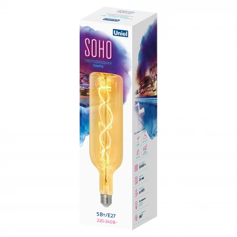 Лампа светодиодная филаментная, золотистая колба, спиральный филамент Uniel Soho LED-SF21-5W/SOHO/E27/CW GOLDEN GLS77GO