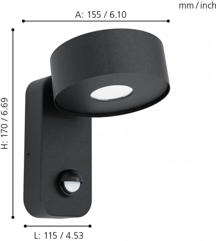 Настенный уличный светильник Eglo Palosco 98738 (LED, 220V, датчик движения, круглые, IP44)