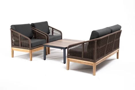 Лаунж-зона 4-ая из роупа со столиком Канны цвета дуб, основание дуб, роуп 4SIS Канны KANS2C2TJ-4-SET brown