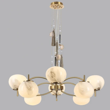 Подвесная люстра Odeon Light Fiolent 5432/8 золотой(под латунь)/стекло/кисточка/агат E14 8*40W (220V, на тросе)