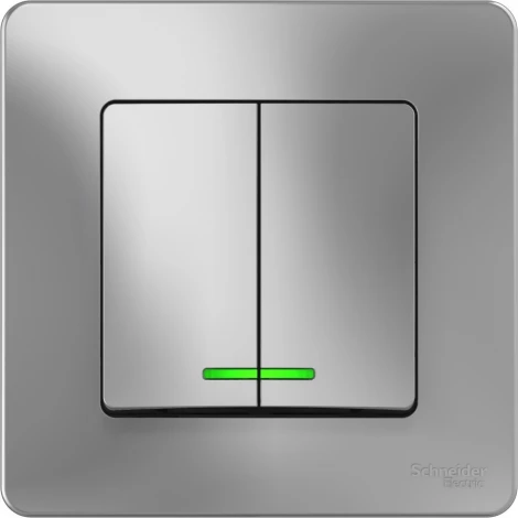 Выключатель встраиваемый двухклавишный с подсветкой (алюминий) Systeme Electric Blanca BLNVS010513