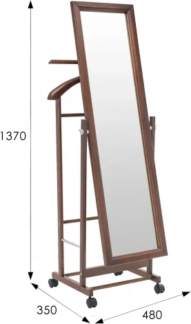Вешалка костюмная с зеркалом на колесах В 24Н средне-коричневый от фабрики Mebelik