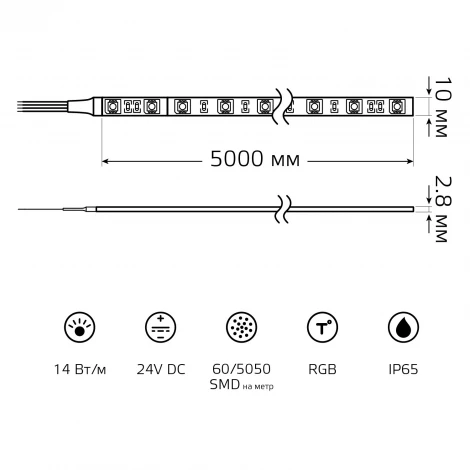 Светодиодная лента RGB 24В 5м Gauss 23637482014