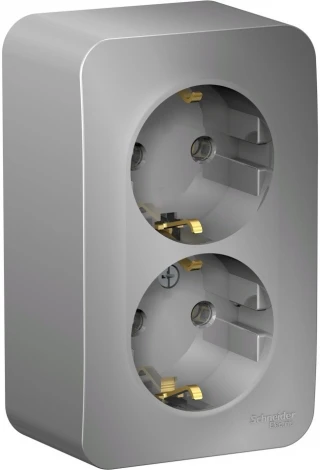 Розетка накладная двойная с заземлением (алюминий) Systeme Electric Blanca BLNRA010213