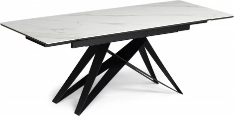 Керамический стол Notta Блэкберн 140(200)х80х75 белый мрамор snow white / черный арт.612170