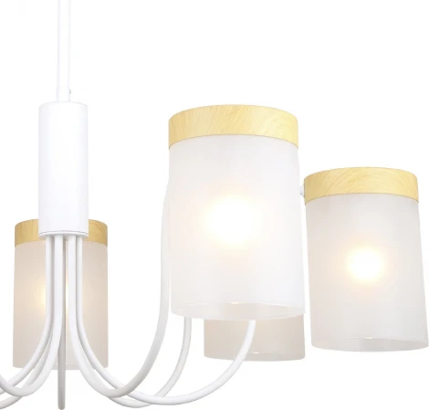 Потолочная люстра на штанге Escada Harmony 7x40Вт E14, металл/стекло, белый/дерево, матовый плафон (220V)