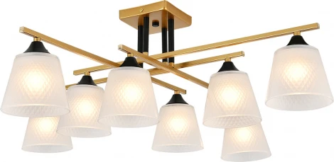 Потолочная люстра на штанге Escada Deutzia 2128/8P 8x40Вт E27, металл/стекло, шампань, белый матовый плафон (220V)