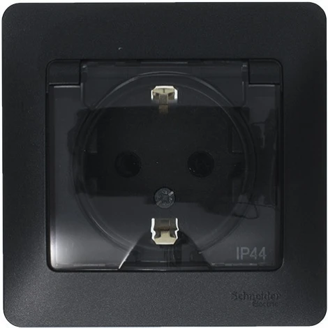 Розетка встраиваемая с заземлением и крышкой (антрацит) IP44 Systeme Electric Glossa GSL000748