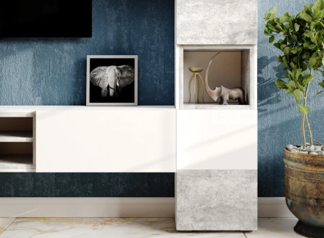 Стеллаж Лонгфорд (Лонгфорд белый / бетон светлый) Woodville арт.563527