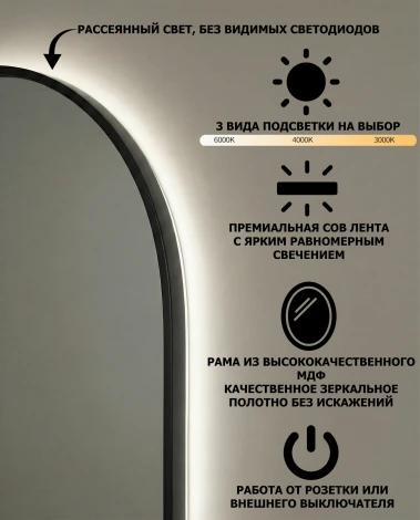 Kapsel XL LED Black Зеркало в полный рост в раме с подсветкой Art-Zerkalo SM005LBL 13966