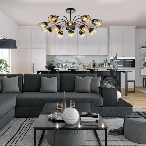 Потолочная люстра на штанге Escada Bouquet 1148/12P E27*40W Black/Brass (220V)