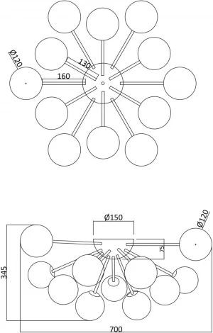 Потолочная люстра Freya Alexis FR5120CL-12G (220V, шарики, молекулы)