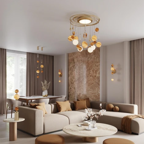 Подвесной светильник Odeon Light Callisto 5457/4L светлая сатин.латунь/белый/бежевый/коричневый/металл/стекло LED x 4W 2500K