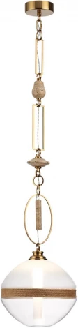 Подвесной светильник Odeon Light Krema 5441/1C сатинированн.латунь/прозрачн./металл/стекло/травертин/веревка G9 LED 6W (220V, подвески, на цепи)