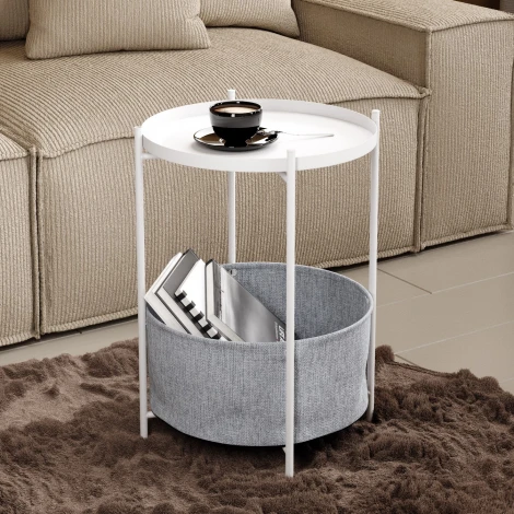 Стол журнальный Берген рогожка 82/82/белый муар Mebelik арт.008936