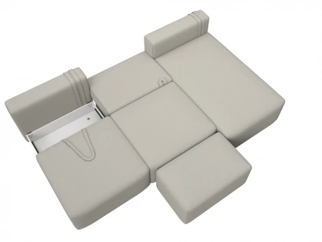 Диван угловой модульный с пуфом Лига-060 НПБ Лонг угол универсальный (ЛДСП,Брус,Фанера/Пластик/Рогожка/Бежевый) Лига Диванов 129718