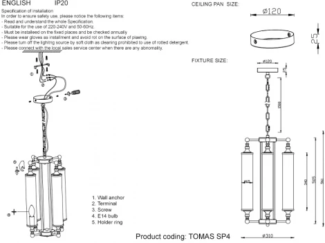 Подвесная люстра TOMAS SP4 CHROME Crystal Lux