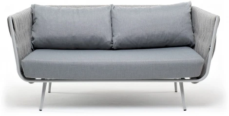 "Монако" диван 2-местный плетеный из роупа, каркас алюминий светло-серый (RAL7035) муар, роуп светло-серый 40 мм, ткань светло-серая 4SIS арт.УТ-00006214