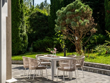 "Венето" обеденная группа на 6 персон со стульями "Милан", каркас белый, роуп бежевый 4SIS арт.УТ-00009334