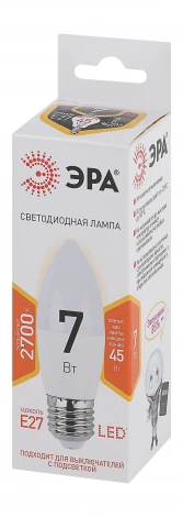 Лампочка светодиодная E27 7W ЭРА LED B35-7W-827-E27