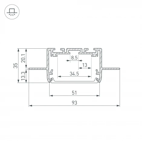 Профиль SL-LINIA55-FANTOM-2500 ANOD (Arlight, Алюминий) 035650
