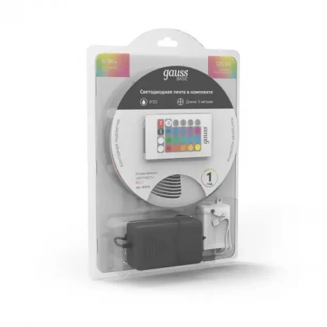 Светодиодная лента Basic комплект 5050/30 12V 6W/m 390lm/m RGB 10mm IP20 5m BT012 Gauss