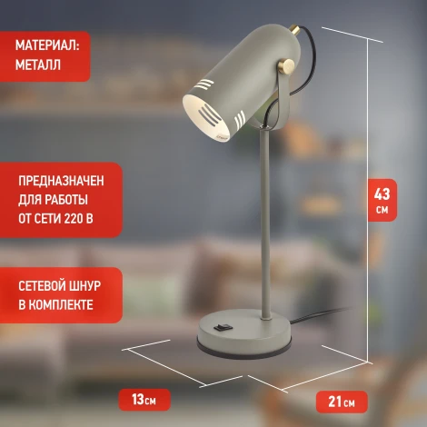 Офисная настольная лампа ЭРА N-117-Е27-40W-GY (220V, выключатель)
