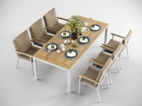 Кухонный стол Gardenini Premium Bella (Алюминий,Тик/Белый,Светлое дерево) арт.TPBLL.020022.T1