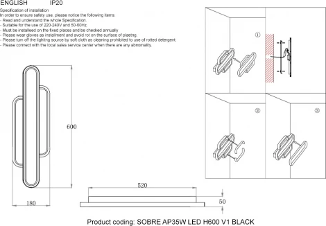Настенный светильник Crystal Lux Sobre SOBRE AP35W LED H600 V1 BLACK