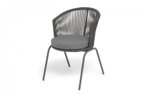 "Люксембург" стул плетеный из роупа, каркас из стали темно-серый (RAL7024) муар, роуп темно-серый круглый, ткань темно-серая 027 4SIS LUK-CH-st001 RAL7024 Mua D-grey(D-gray027)