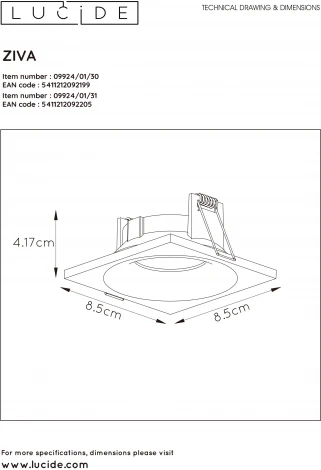 Встраиваемый точечный светильник Lucide Ziva 09924/01/31 (220V, IP44)