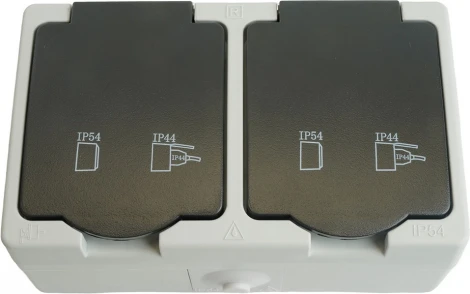 Розетка двойная с заземлением и защитной крышкой (серый,графит) Stekker Велена 32754