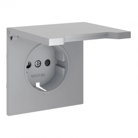 Накладка для розетки с заземлением защитными шторками и крышкой (серый) Voltum S70 VLS000816