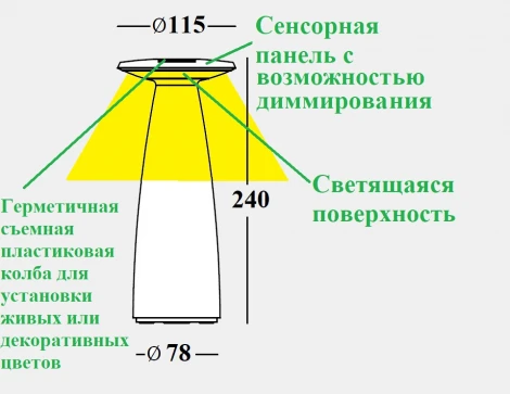 Интерьерная настольная лампа светодиодная с аккумулятором Ubiqua Flora 339103 (регулировка яркости, сенсорный выключатель, IP54)