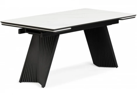 Кухонный стол Notta Вейв 140(200)х80 белый мрамор snow white / черный