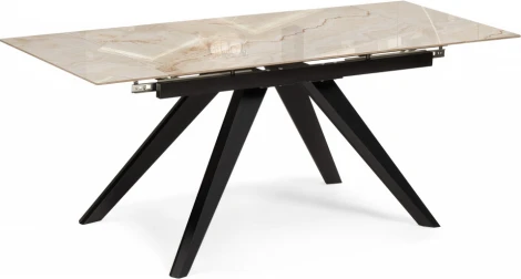 Стеклянный стол Морсби (Морсби 140(200)х80х80 butterfly onyx beige / черный) Woodville арт.588049