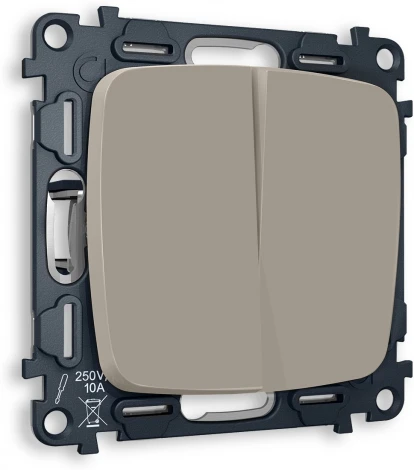 Комплект механизма Ambrella Volt 2-клавишного проходного выключателя OMEGA MO363020 Серо-бежевый матовый QUANT