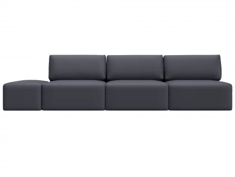 Диван прямой модульный с пуфом Лига-060 НПБ Лонг (ЛДСП,Брус,Фанера/Пластик/Экокожа/Серый) Лига Диванов 130059