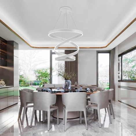 Подвесная люстра светодиодная с пультом ДУ, моб. приложением 280W, белый, LED Natali Kovaltseva INNOVATION STYLE 83148 (регулировка яркости, 220V, на проводе)