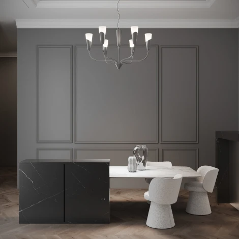 Подвесная люстра Wi-Fi Eurosvet Rhyton 60167/6 никель (220V, управление смартфоном, голосовое управление, умный дом - Minimir Home, Алиса, Маруся, Салют, на цепи)