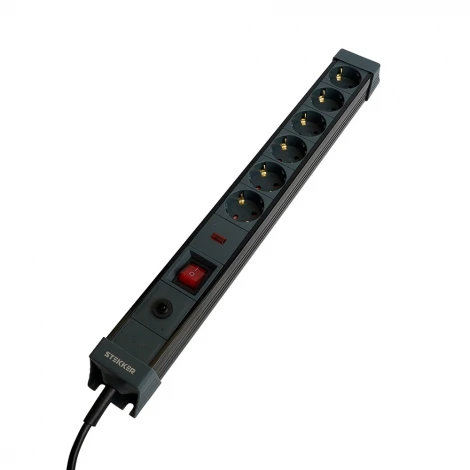 Сетевой фильтр 6-и местный с заземлением 1,8м. (черный) Stekker Techno 50159