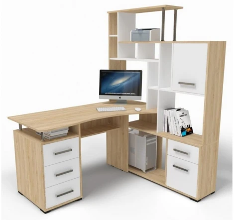 Компьютерный стол Woodville Джаз-15 (ЛДСП, Дуб сонома,белый) 384607