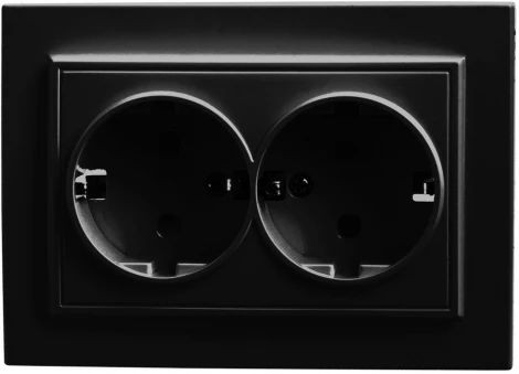 Розетка двойная с заземлением и шторками (черный) Stekker Эрна 39482