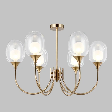 Потолочная люстра Wi-Fi большая на штанге Eurosvet Spritz 70217/6 латунь (220V, управление смартфоном, голосовое управление, умный дом - Minimir Home, Алиса, Маруся, Салют)