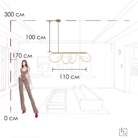 Потолочная люстра на штанге светодиодная с гибким неоном Loft It Thread 10388P/A Brass (220V)