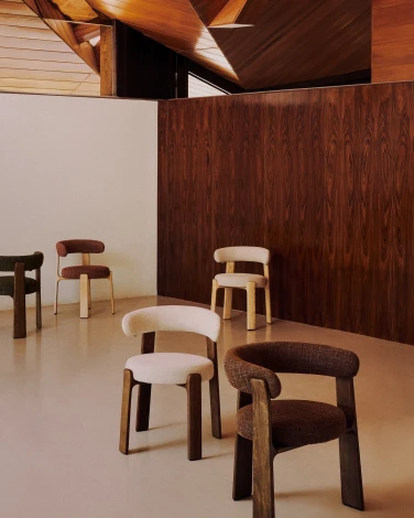 Granite Стул на 3 ножках из коричневого шенилла и массива ясеня в отделке орех арт.207767