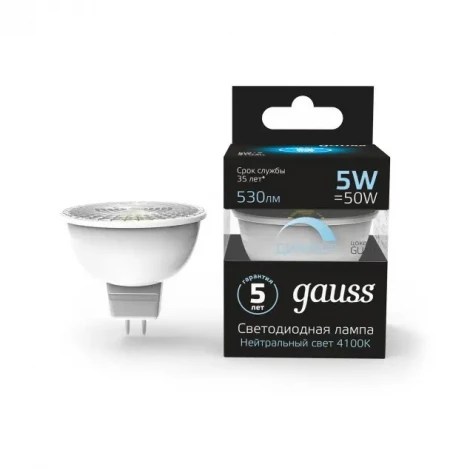 Лампочка светодиодная GU10 5 Вт 530 lm 4100K нейтральное белое свечение Gauss 101506205