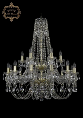 Подвесная большая люстра Art Classic 11.21 11.21.12+6.300.2d.h-94.Gd.Sp (220V, хрусталь, на цепи, подсвечник, свеча)